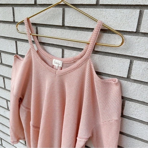Anthropologie Deletta Millipa Peach Oversized Boho Cold-Shoulder Knit Sweater - Picture 12 of 13